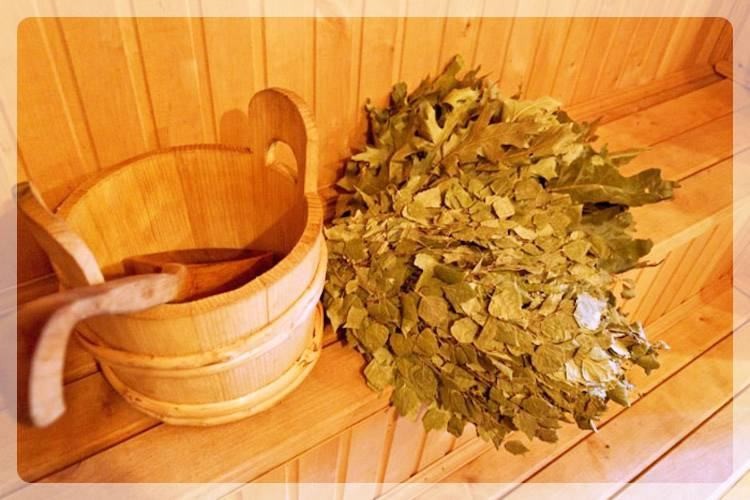Массаж веником в бане (массаж, веник, баня) Веник и ковш